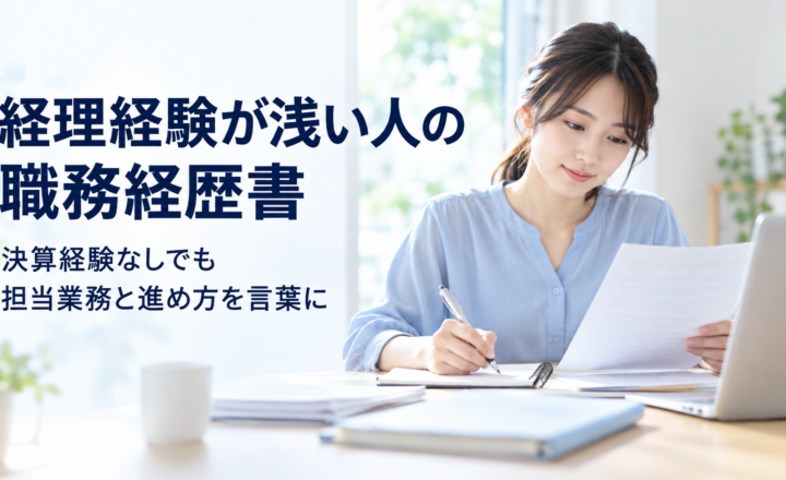 日常の経理経験を整理しながら職務経歴書を準備する架空の成人のイメージ
