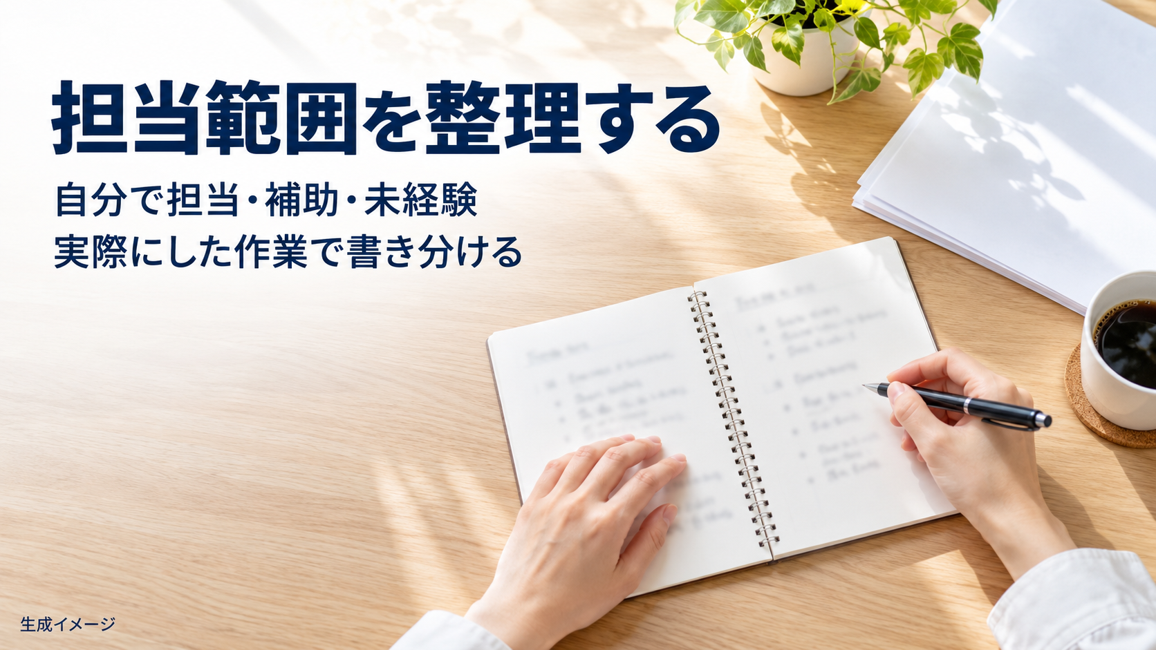 自分で担当・補助・未経験を分けて実際の作業を書き出すための生成イメージ