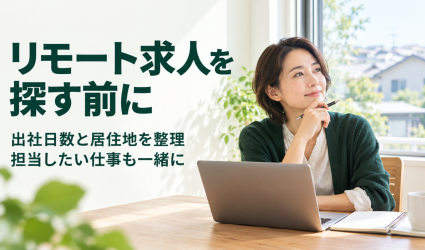 出社日数と居住地、担当したい仕事を整理する、リモート転職を考える人向けのAI生成イメージ。