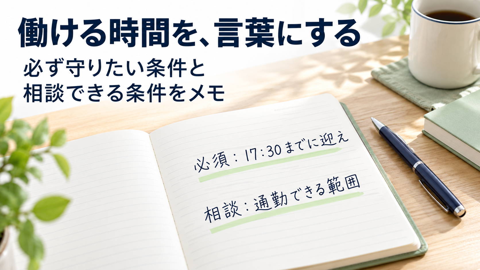 働ける時刻や通勤範囲をノートに整理した相談準備のイメージ
