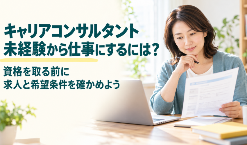 資格取得前に求人と希望条件を確認する女性。キャリアコンサルタント未経験から仕事にするための検討