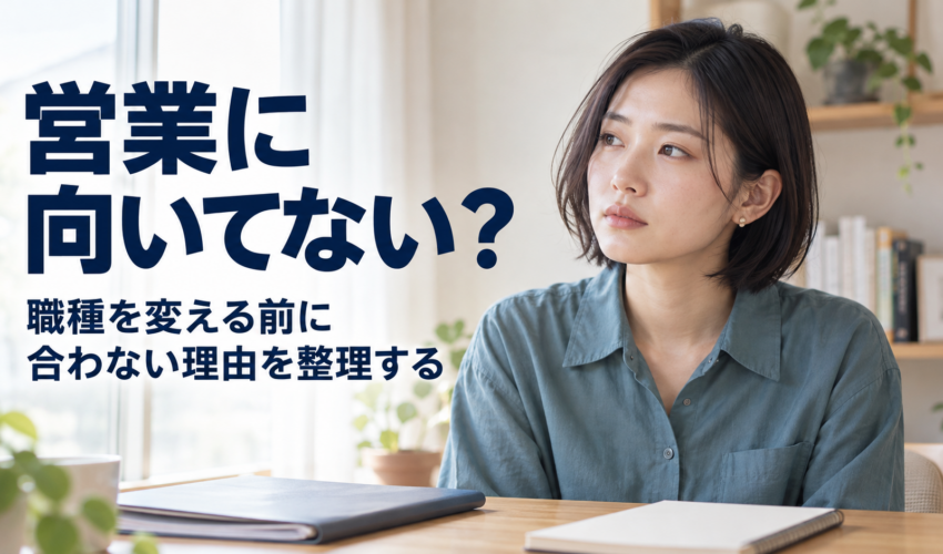 今の営業で負担になっている場面を一人で振り返る架空の成人女性のAI生成イメージ。